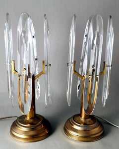 Sciolari Gaetano Pair Of Italian Table Lamps In Brass And Crystal