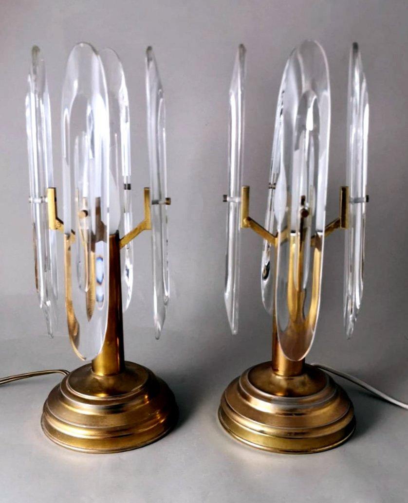 Mid-Century Modern Sciolari Gaetano Pair Of Italian Table Lamps In Brass And Crystal For Sale