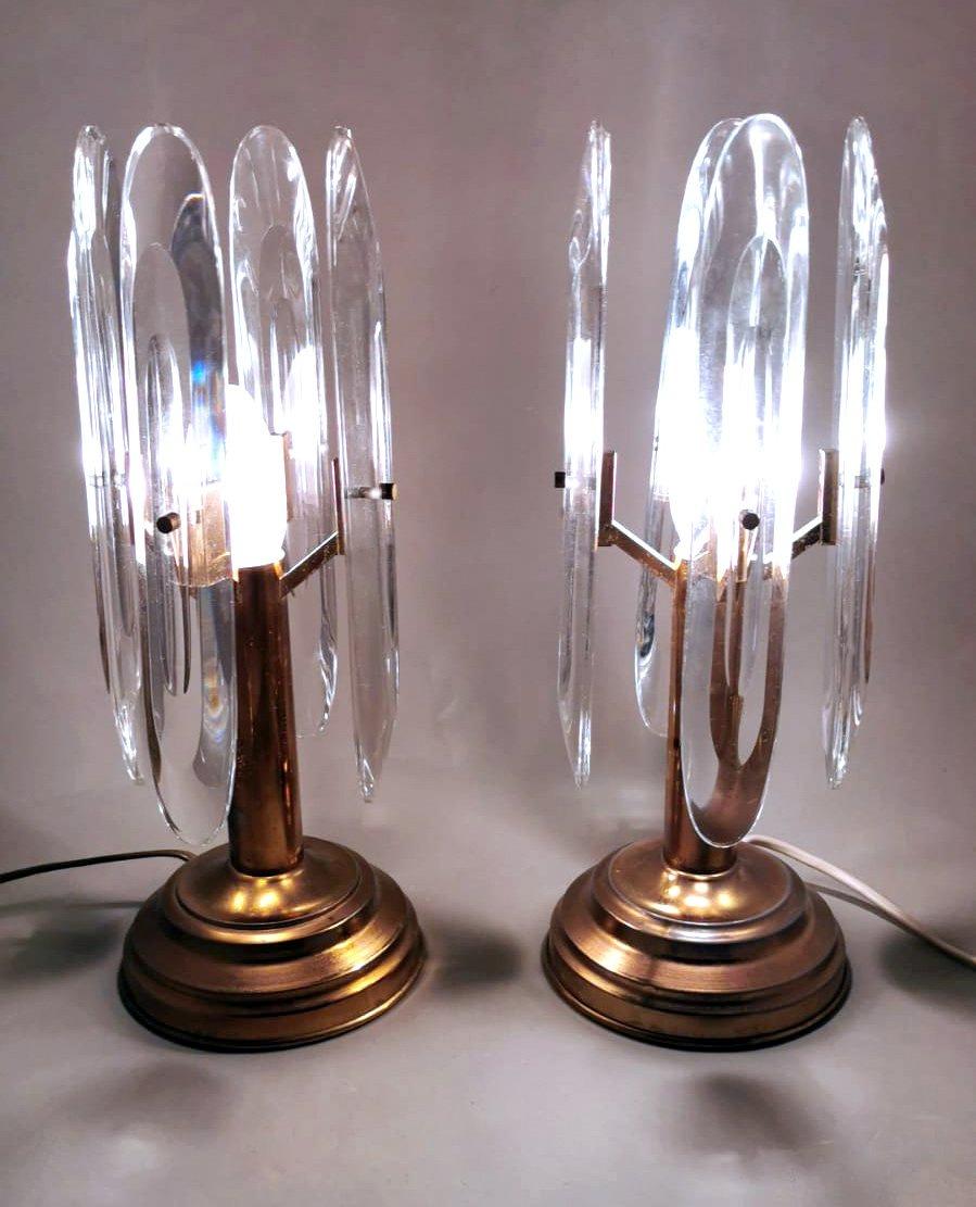 Sciolari Gaetano Pair Of Italian Table Lamps In Brass And Crystal For Sale 1