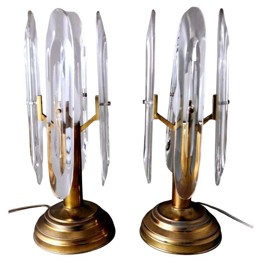 Sciolari Gaetano Pair Of Italian Table Lamps In Brass And Crystal For Sale
