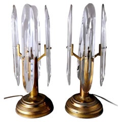 Paire de lampes de bureau italiennes Sciolari Gaetano en laiton et cristal