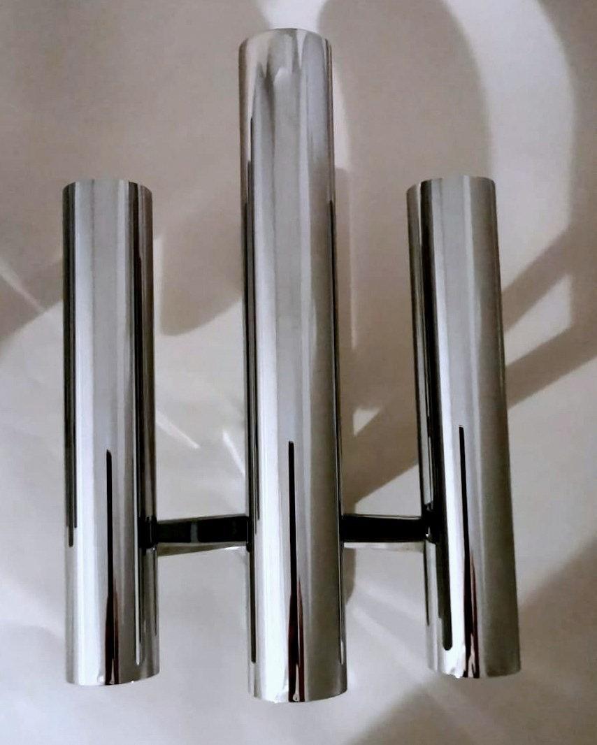 Sciolari Gaetano Style Space Age Pair Of Italian Sconces In Chrome-Plated Brass For Sale 6