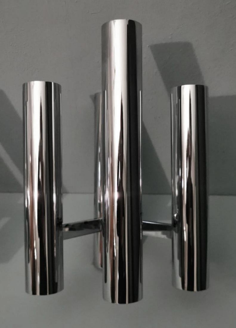 Sciolari Gaetano Style Space Age Pair Of Italian Sconces In Chrome-Plated Brass For Sale 8