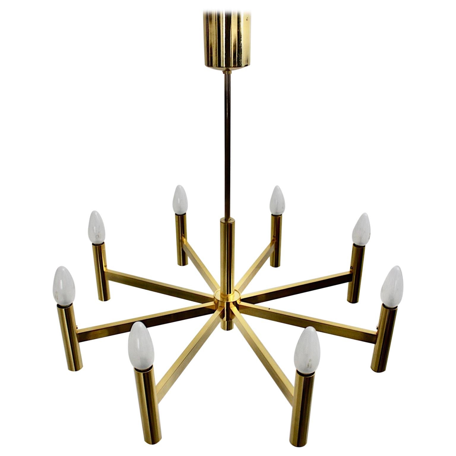 Sciolari Gaetano Vintage Golden Metal Mid-Century Modern Chandelier, 1960s Italy