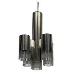 Lampadario geometrico a 5 luci in cromo e plexiglass di Sciolari. Italia anni '70