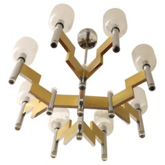 Sciolari Geometrical Brass Chandelier with Fine Glass Shades Eight-Light