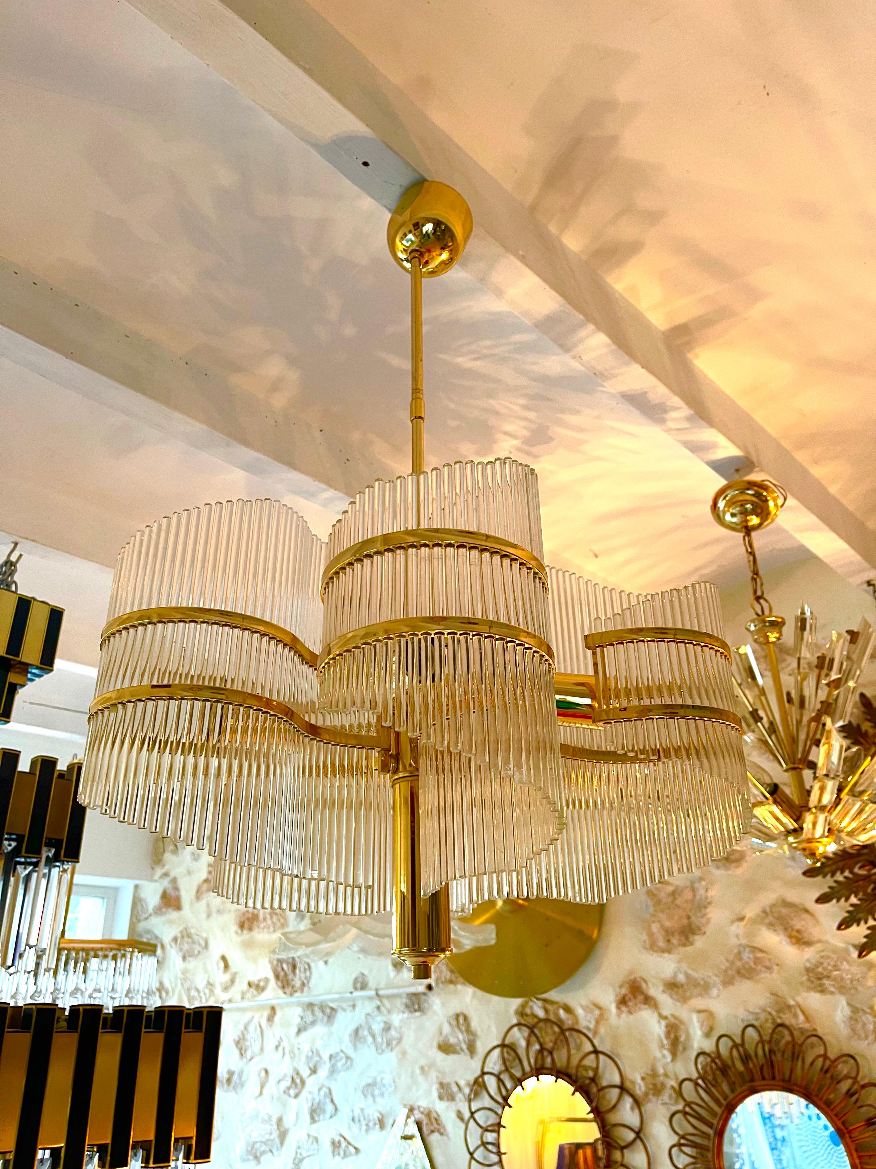Mid-Century Modern Sciolari glass lightolier with brass , Italy 1980s