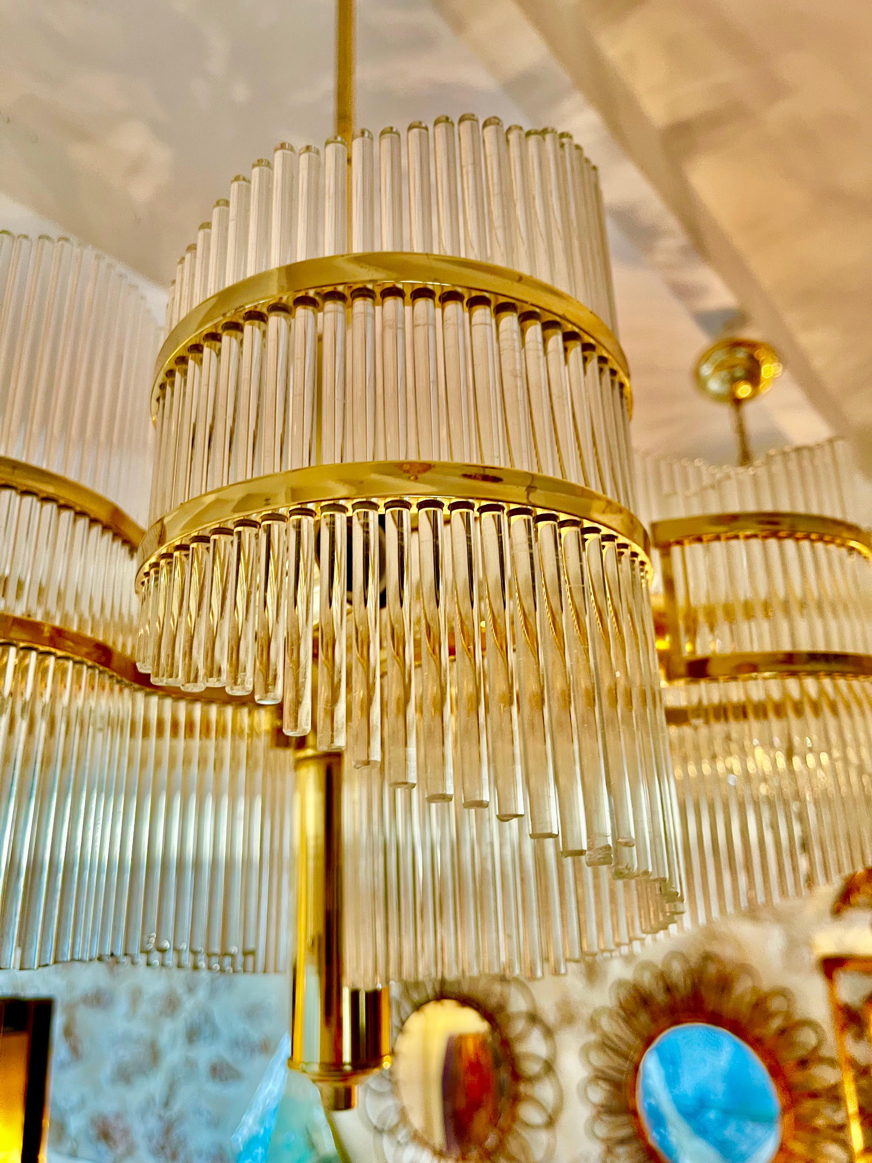 Italian Sciolari glass lightolier with brass , Italy 1980s