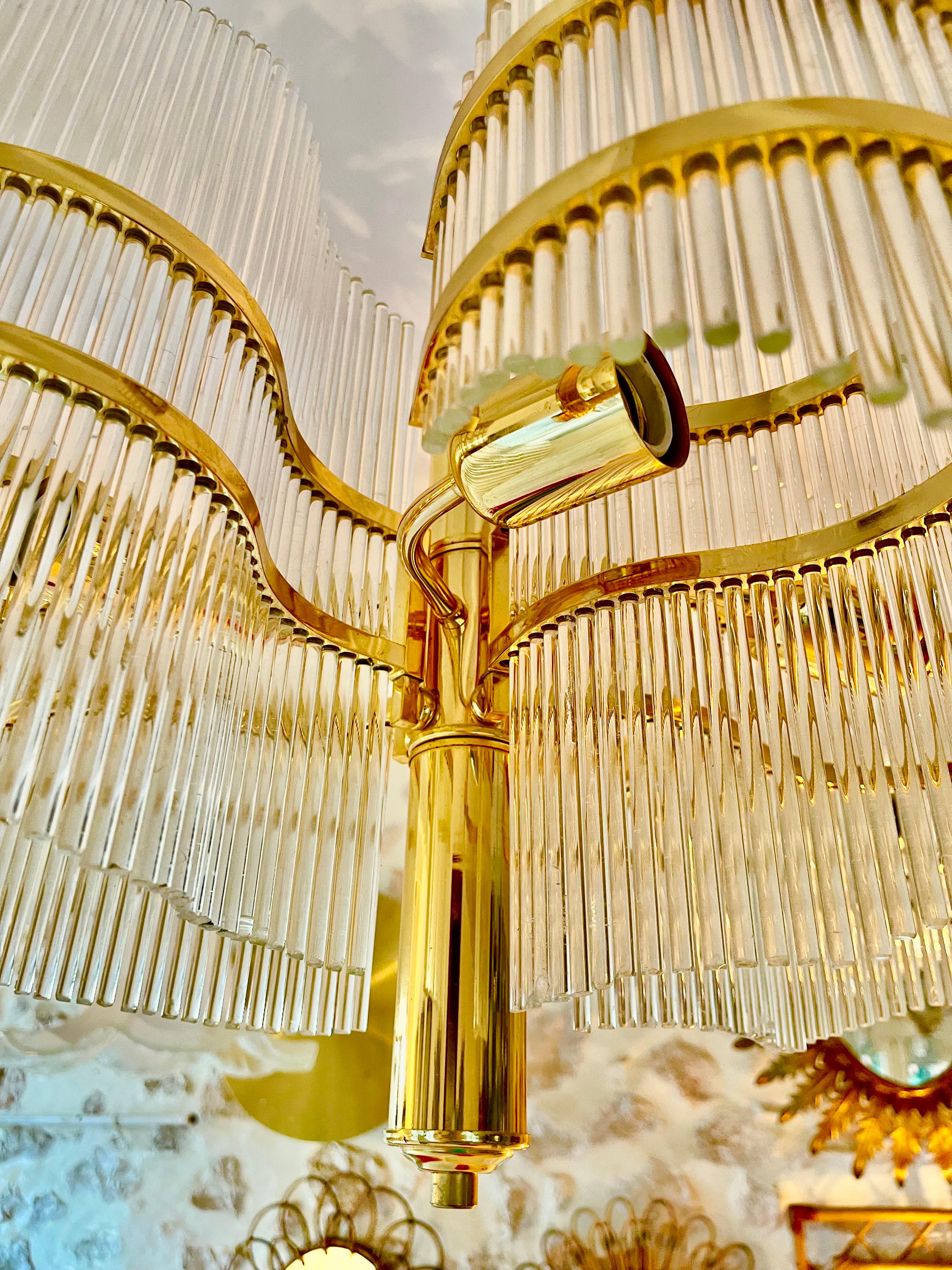 Late 20th Century Sciolari glass lightolier with brass , Italy 1980s