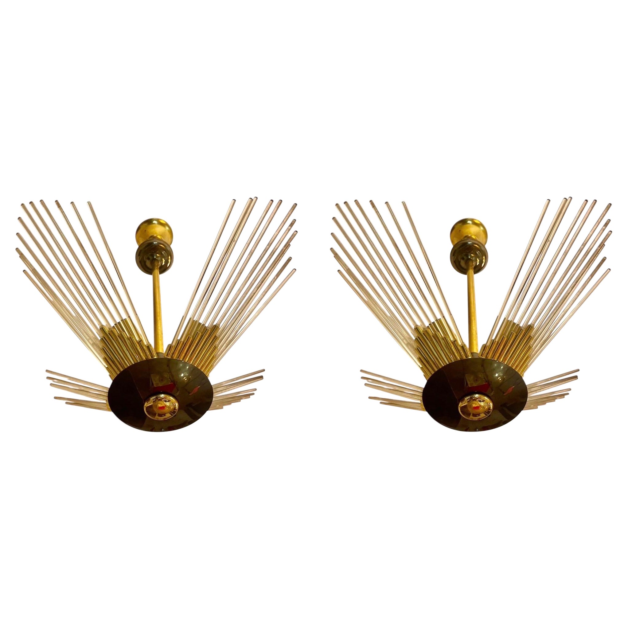 Farol de cristal Sciolari con latón , Italia años 80 en venta