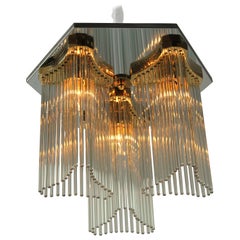 Sciolari Glass Rods, Brass and Chrome Three Lights Flushmount, 1970s , Italia