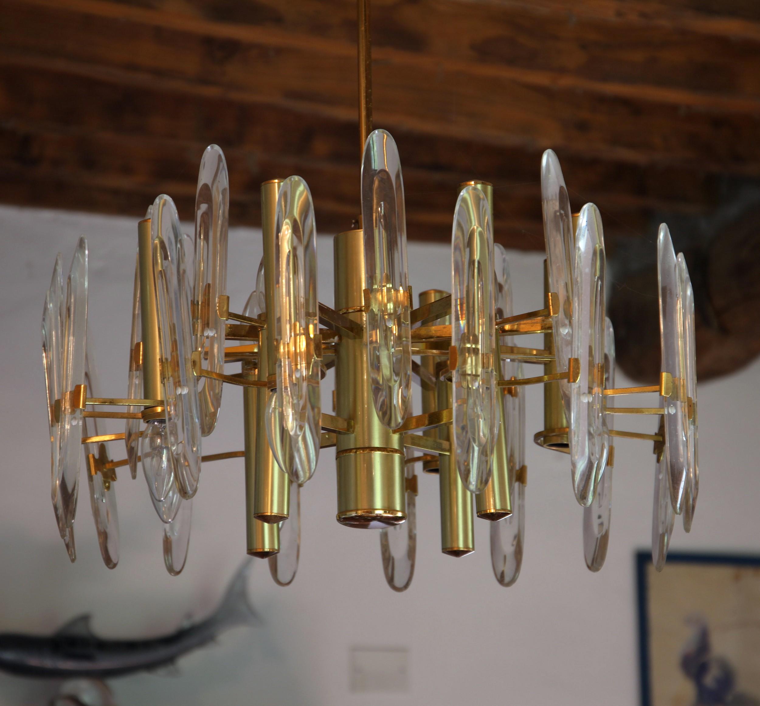 Sciolari Gold Brass Led Crystal Mid-Century Chandelier 12 Lights Stilkronen, 70s For Sale 2