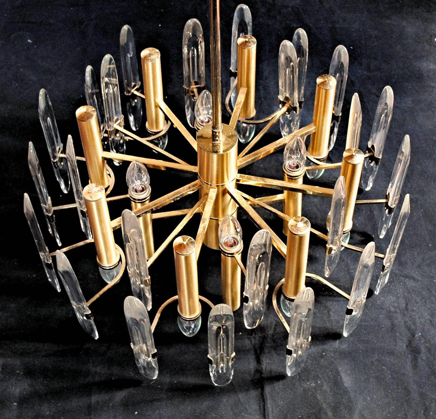 Sciolari Gold Brass Led Crysal Mid-century Chandelier 12 Lights Stilkronen  70s  1