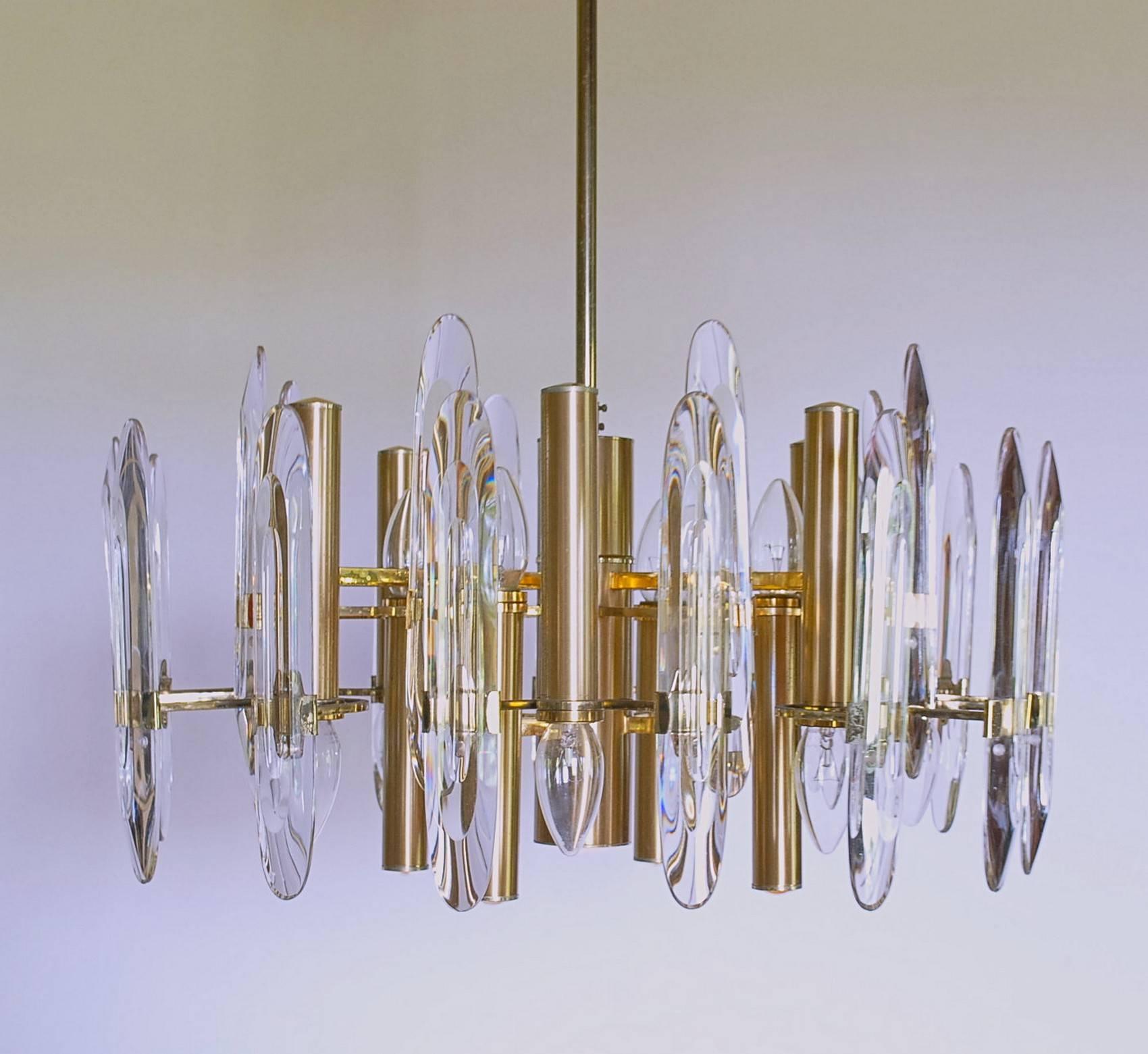 Sciolari Gold Brass Led Crysal Mid-century Chandelier 12 Lights Stilkronen  70s  2