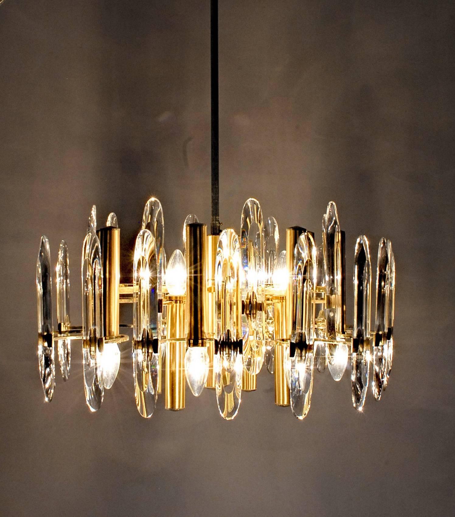 Sciolari Gold Brass Led Crysal Mid-century Chandelier 12 Lights Stilkronen  70s  3