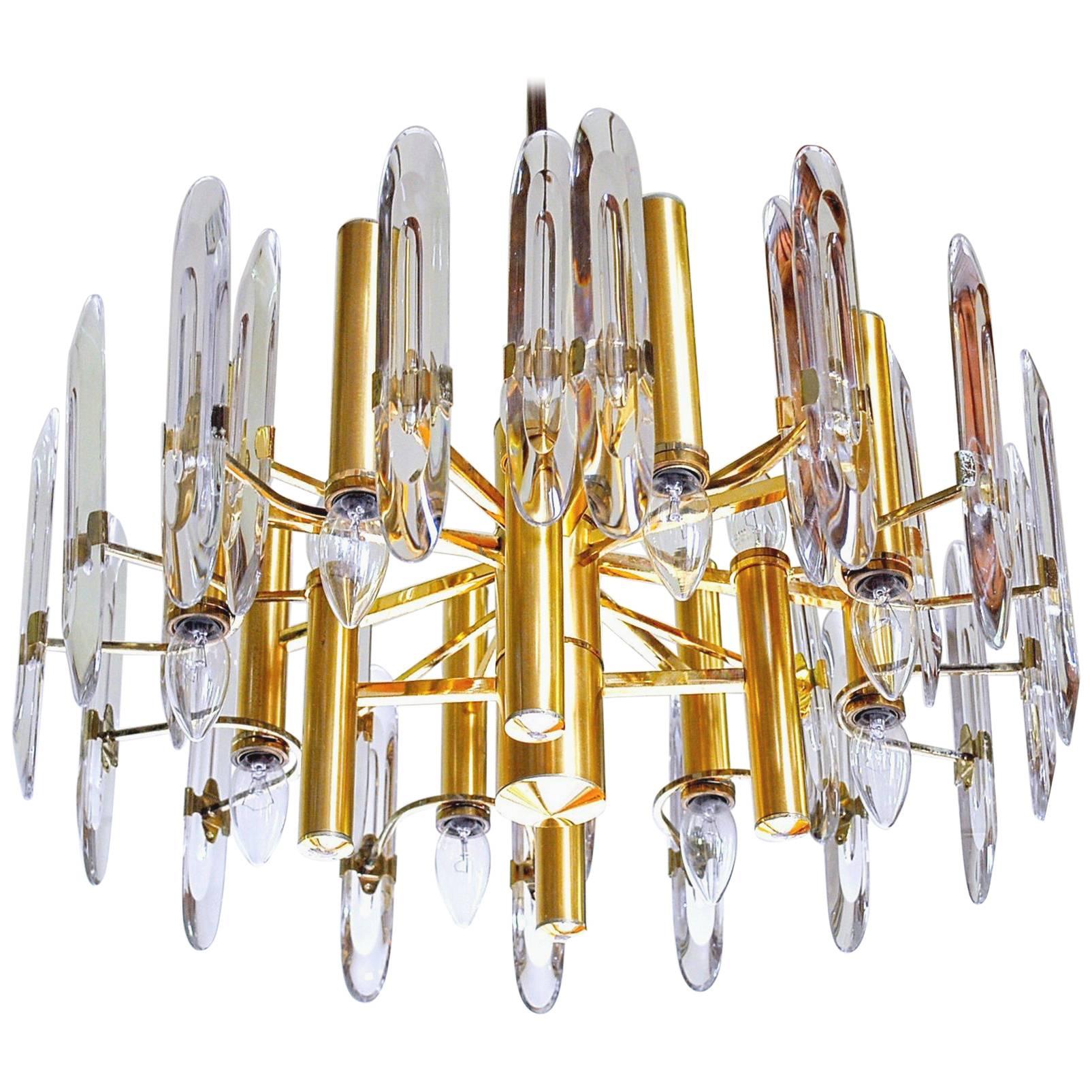 Sciolari Gold Brass Led Crysal Mid-century Chandelier 12 Lights Stilkronen  70s 