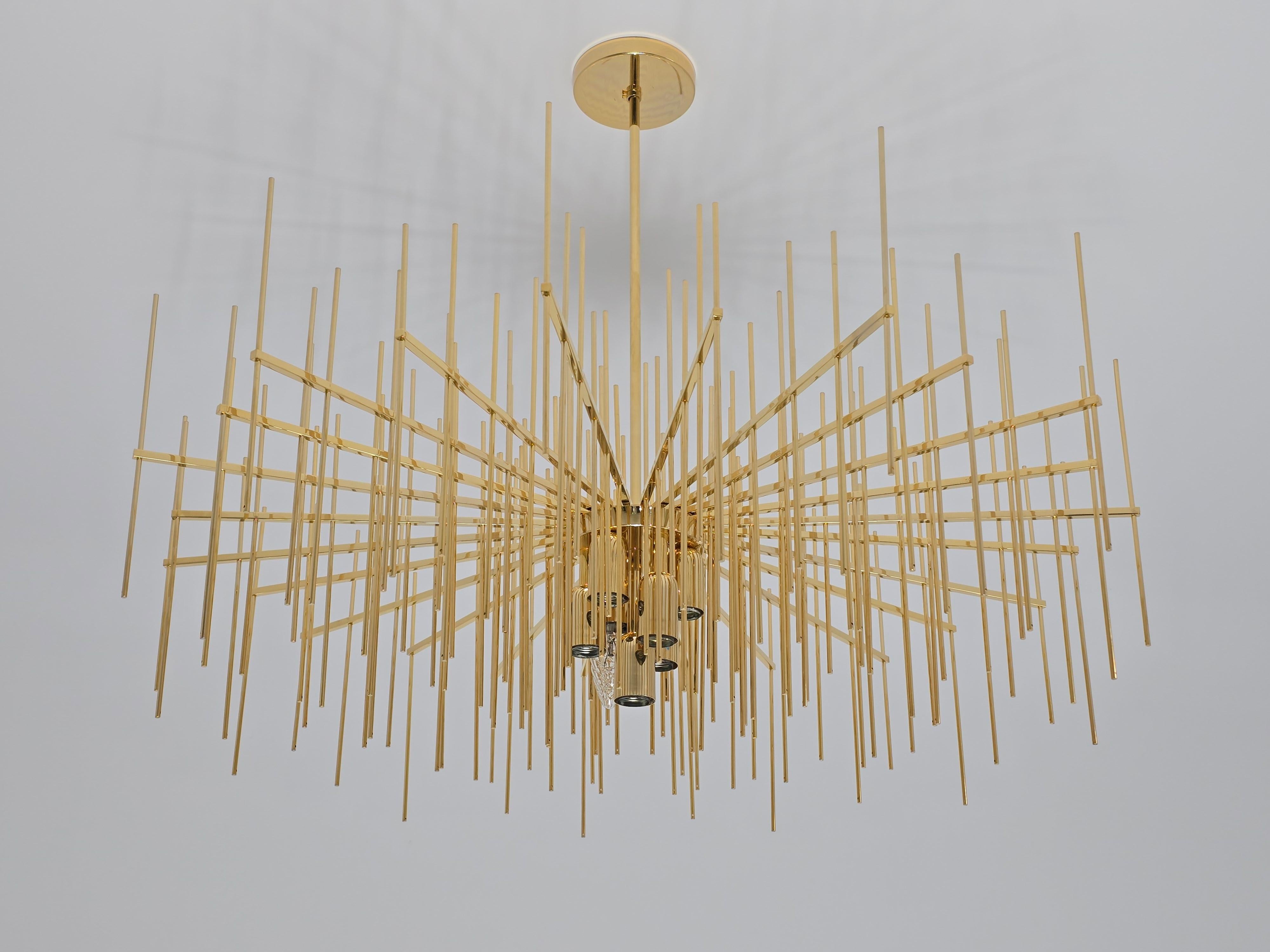Sciolari Gold Plated Brass Chandelier with 144 glass teardrop 6