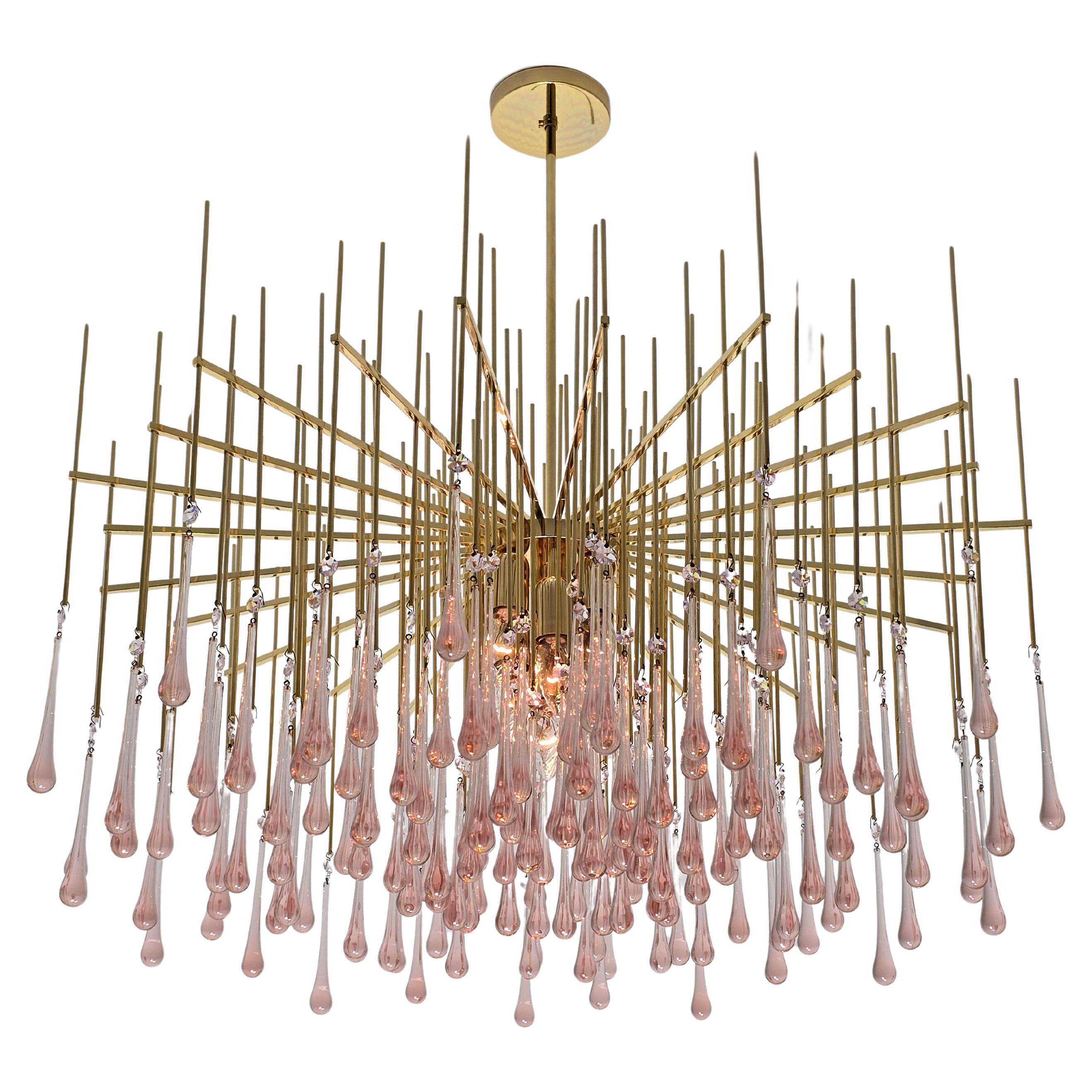 Sciolari Gold Plated Brass Chandelier with 144 glass teardrop 14
