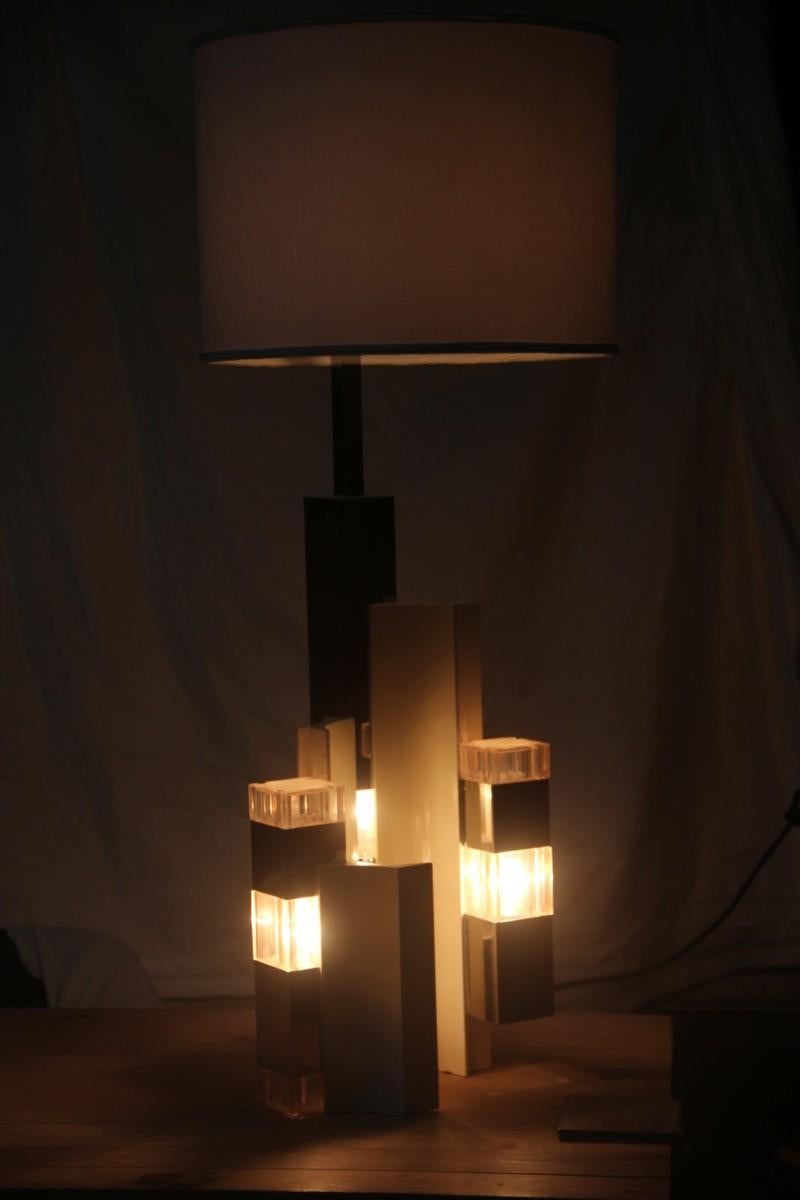 Sciolari Great Sculptural Cubic Table Lamp Silver White Minimal Razionalist 1970 For Sale 12
