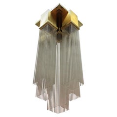 Sciolari Italian Brass and Glass Rod Suspension (pendentif à tige en laiton et verre)