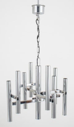 Gaetano Sciolari Style Tubular Chrome Chandelier