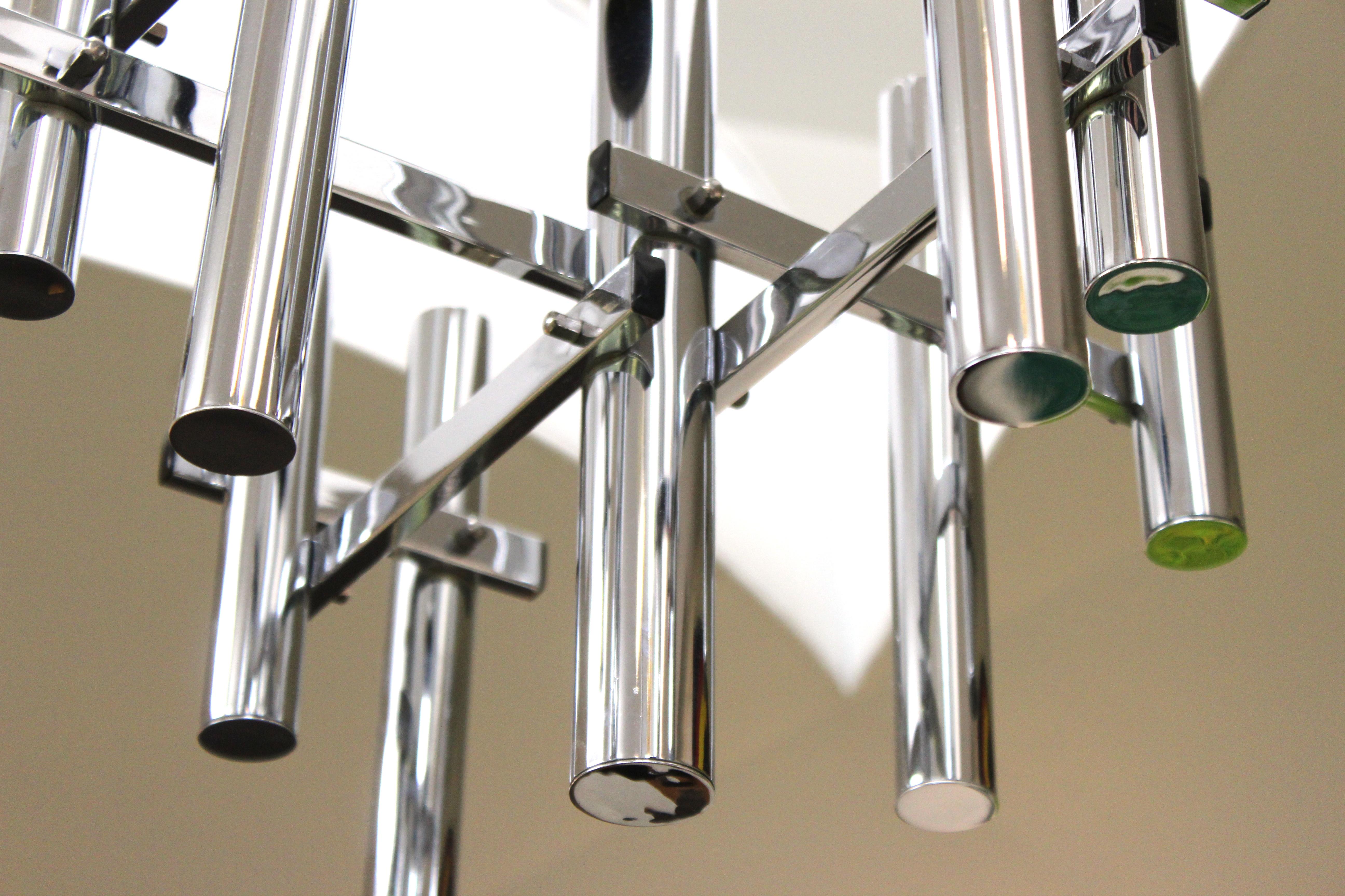 Lampadario tubolare cromato in stile Gaetano Sciolari in vendita 1