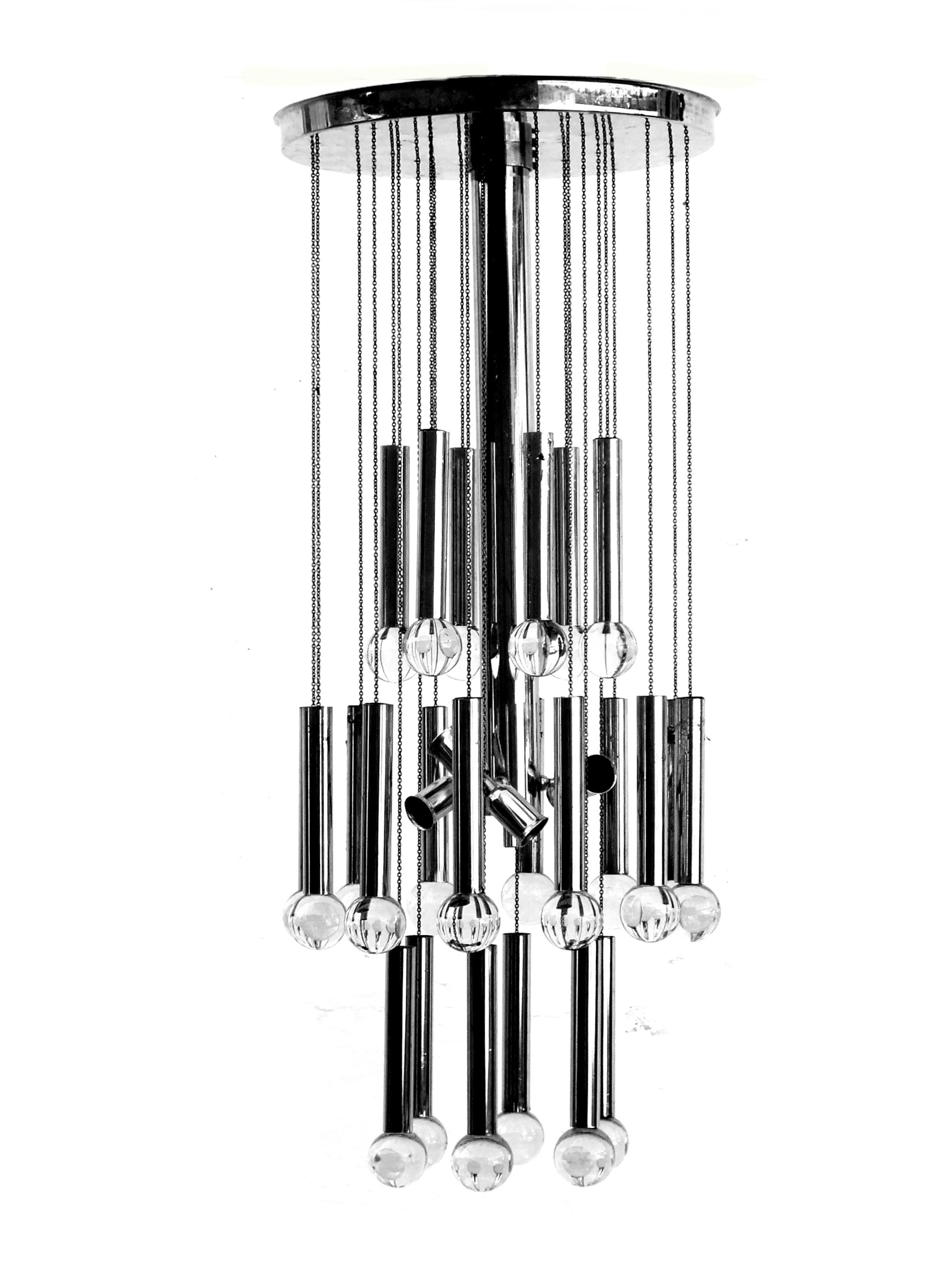 Sciolari Italy ceiling lamp crystal sphere space age design years '70 modernism For Sale 1