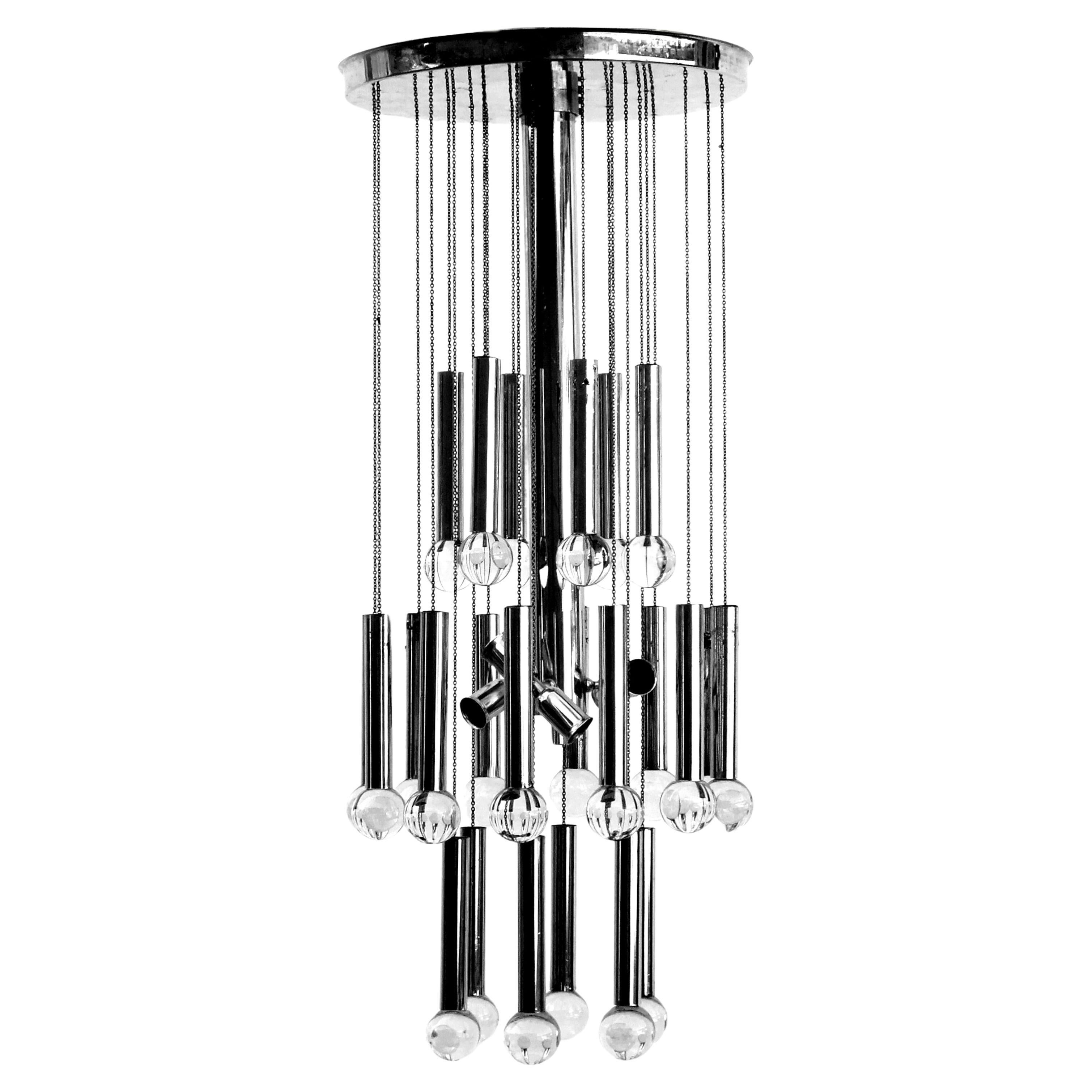Sciolari Italy ceiling lamp crystal sphere space age design years '70 modernism For Sale