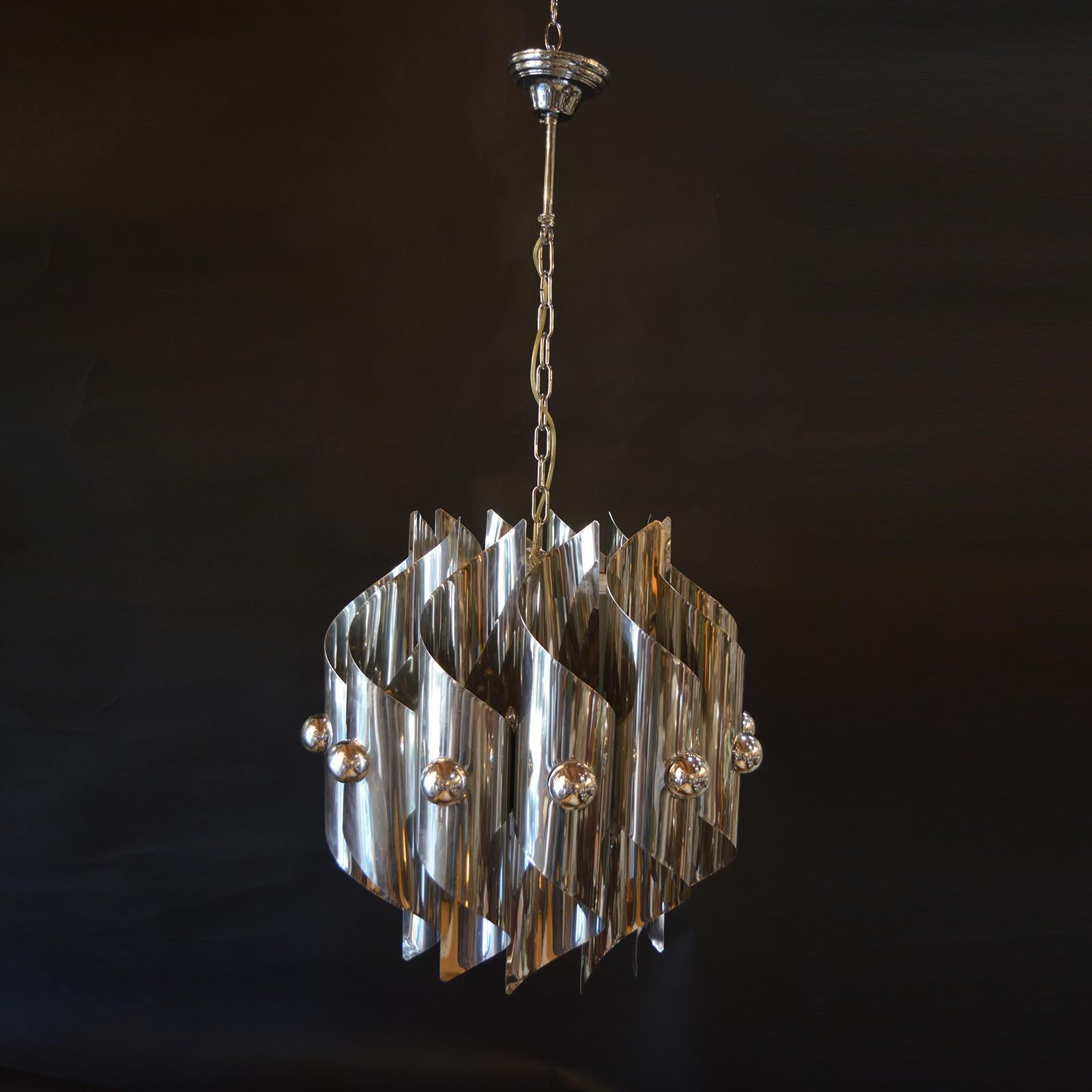 Modern Sciolari Metal Plated 12 Lights Chandeliers, 1952 For Sale