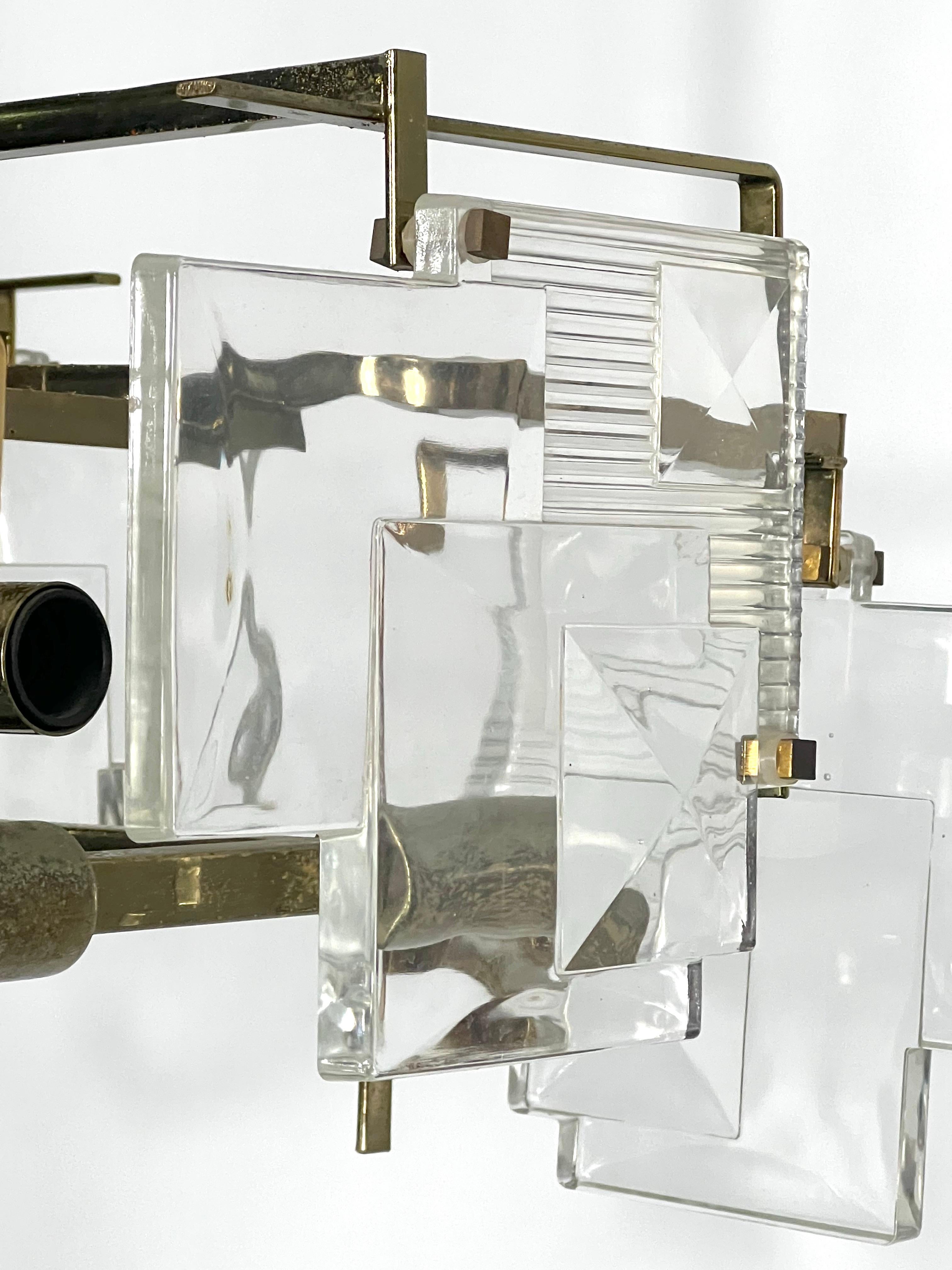Sciolari, Mid-Century Modern Brass Chandelier, Italy 70s For Sale 1