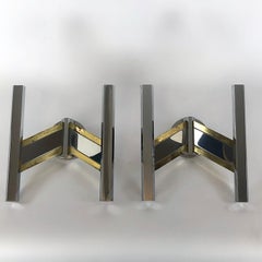 Sciolari, Pair of Large Brass and Chrome Sconces from 70s