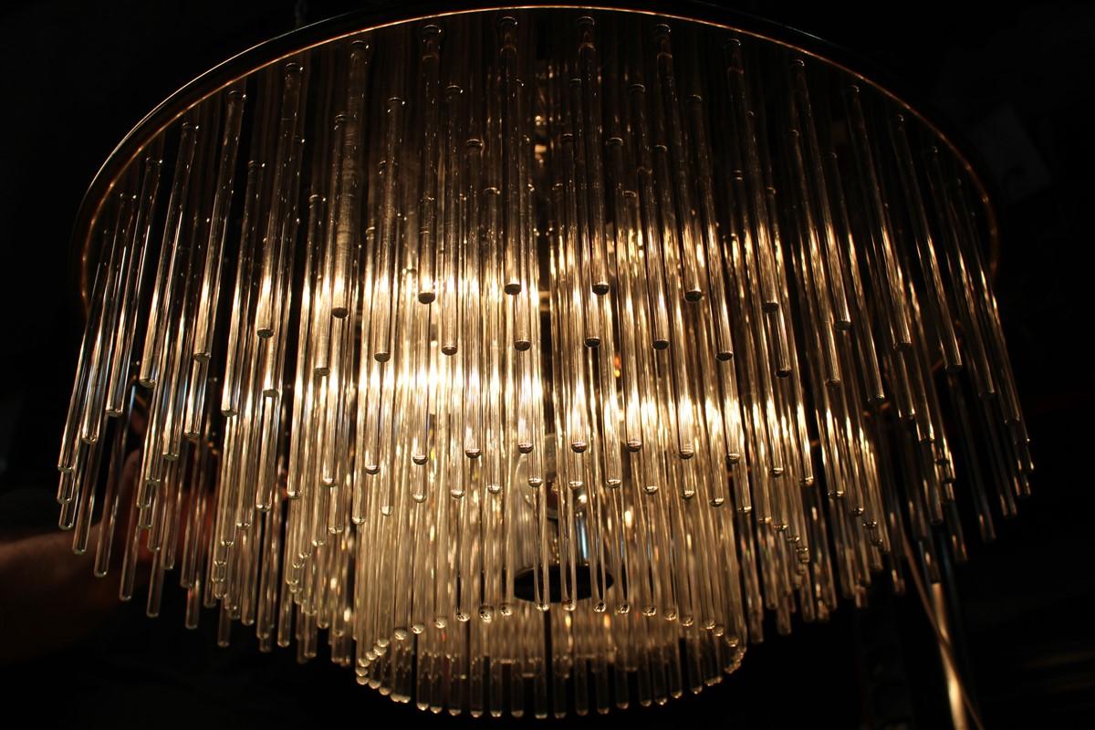 Sciolari Round Brass and Steel Minimal Chandelier Italian Design Crystall, 1960 For Sale 6