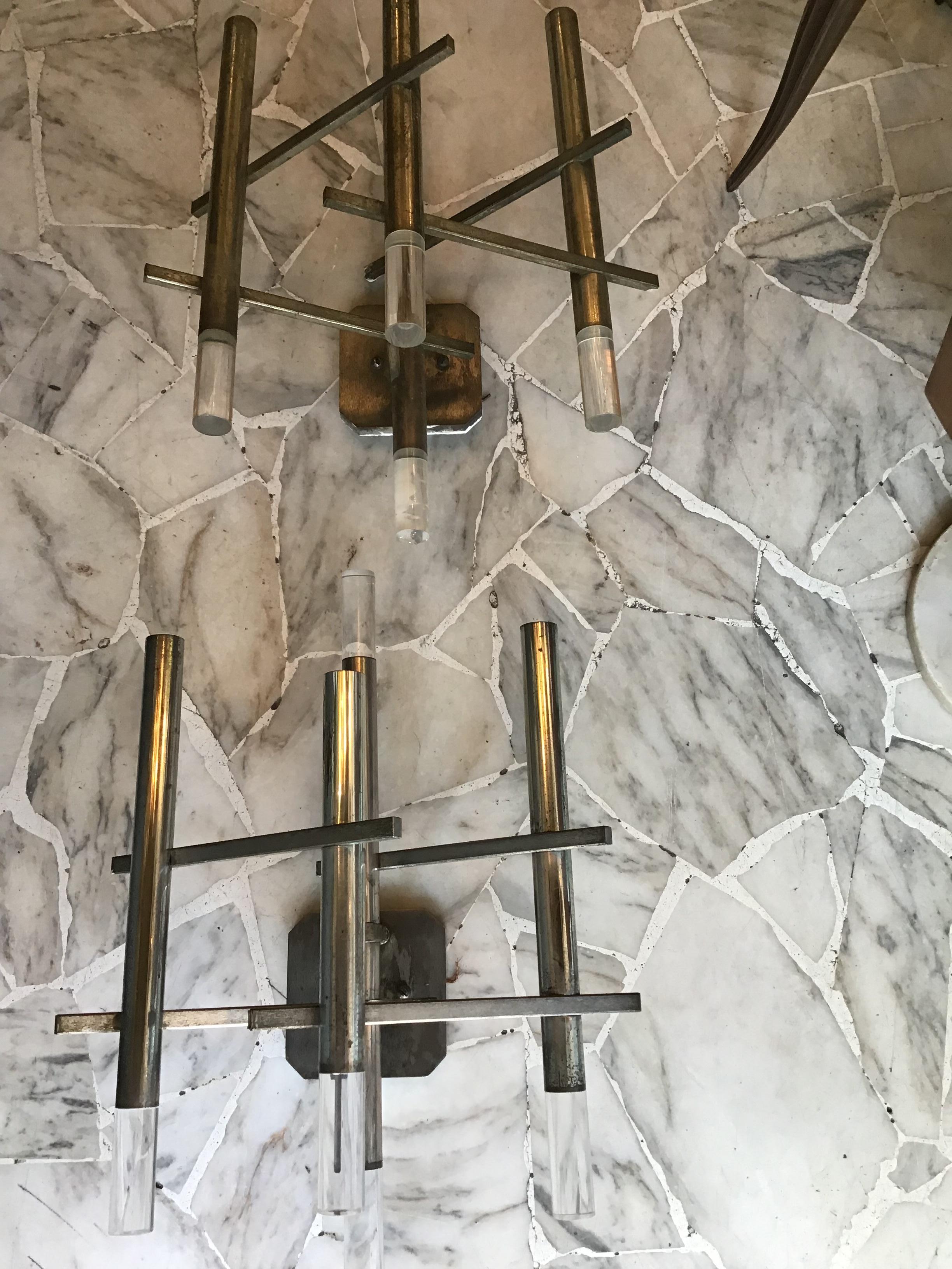 Other Sciolari Sconces Metal Nikel Plexiglass, 1970, Italy For Sale