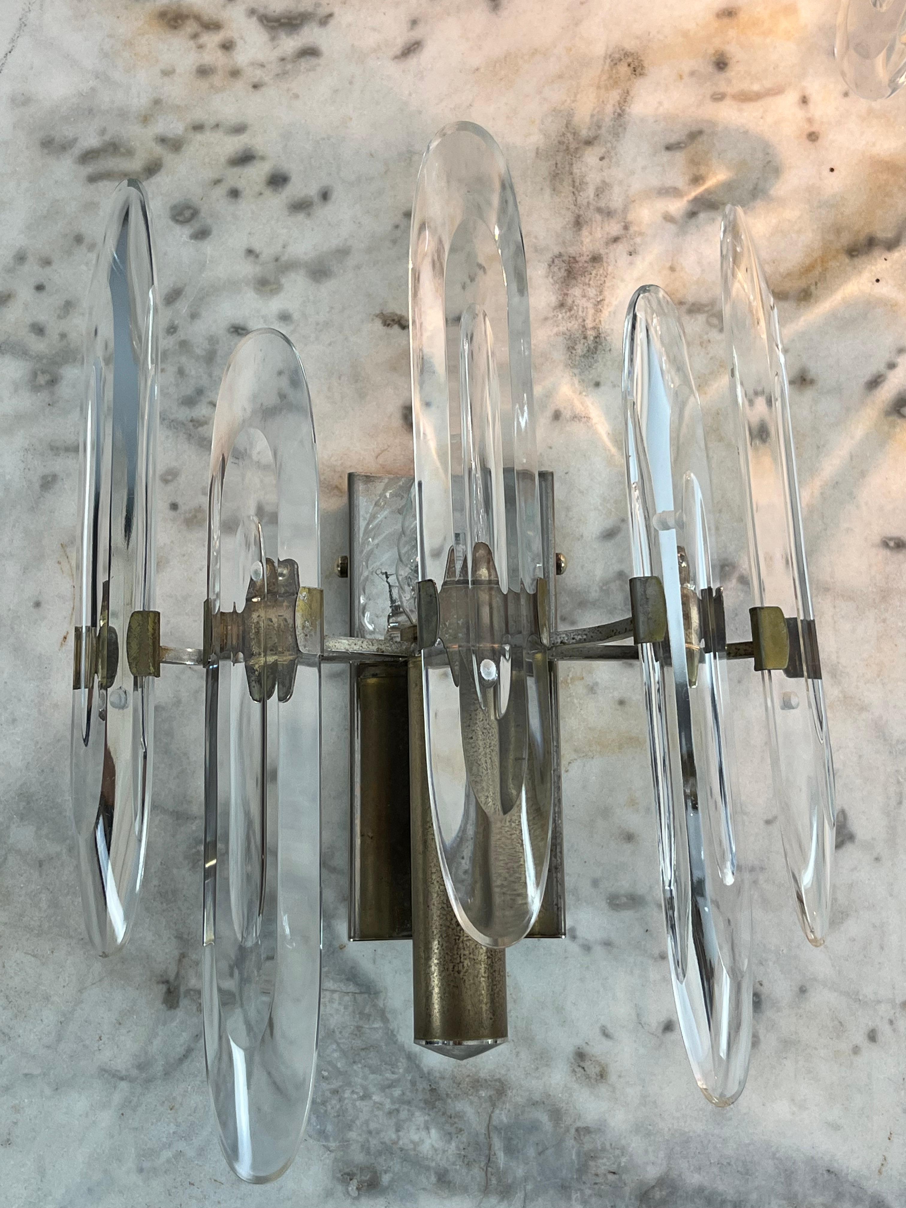 Sciolari, Set di 2 lampade da parete in vetro di Murano e ottone del metà del secolo scorso, anni '60 in vendita 6
