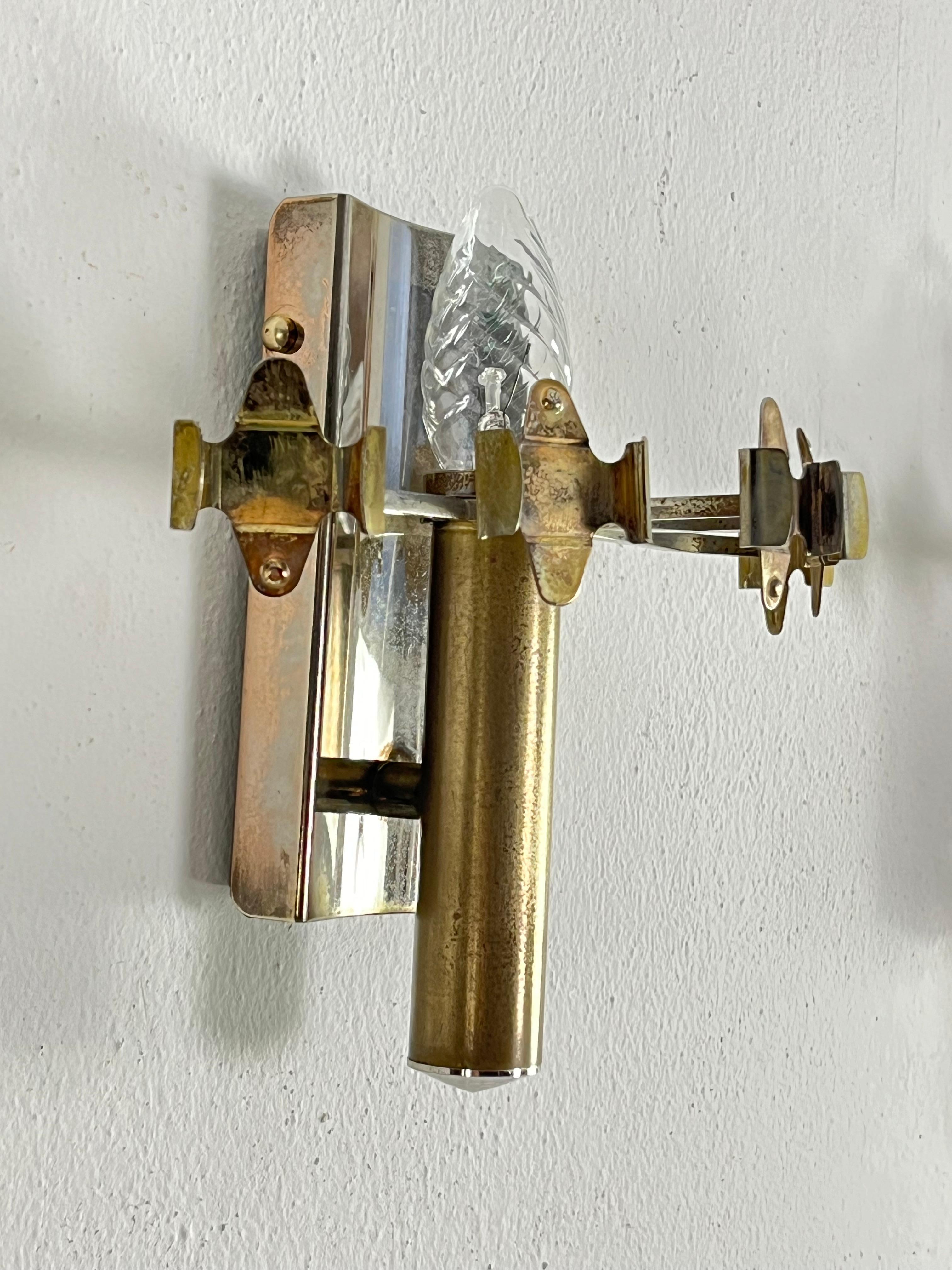 Sciolari, Set di 2 lampade da parete in vetro di Murano e ottone del metà del secolo scorso, anni '60 in vendita 9