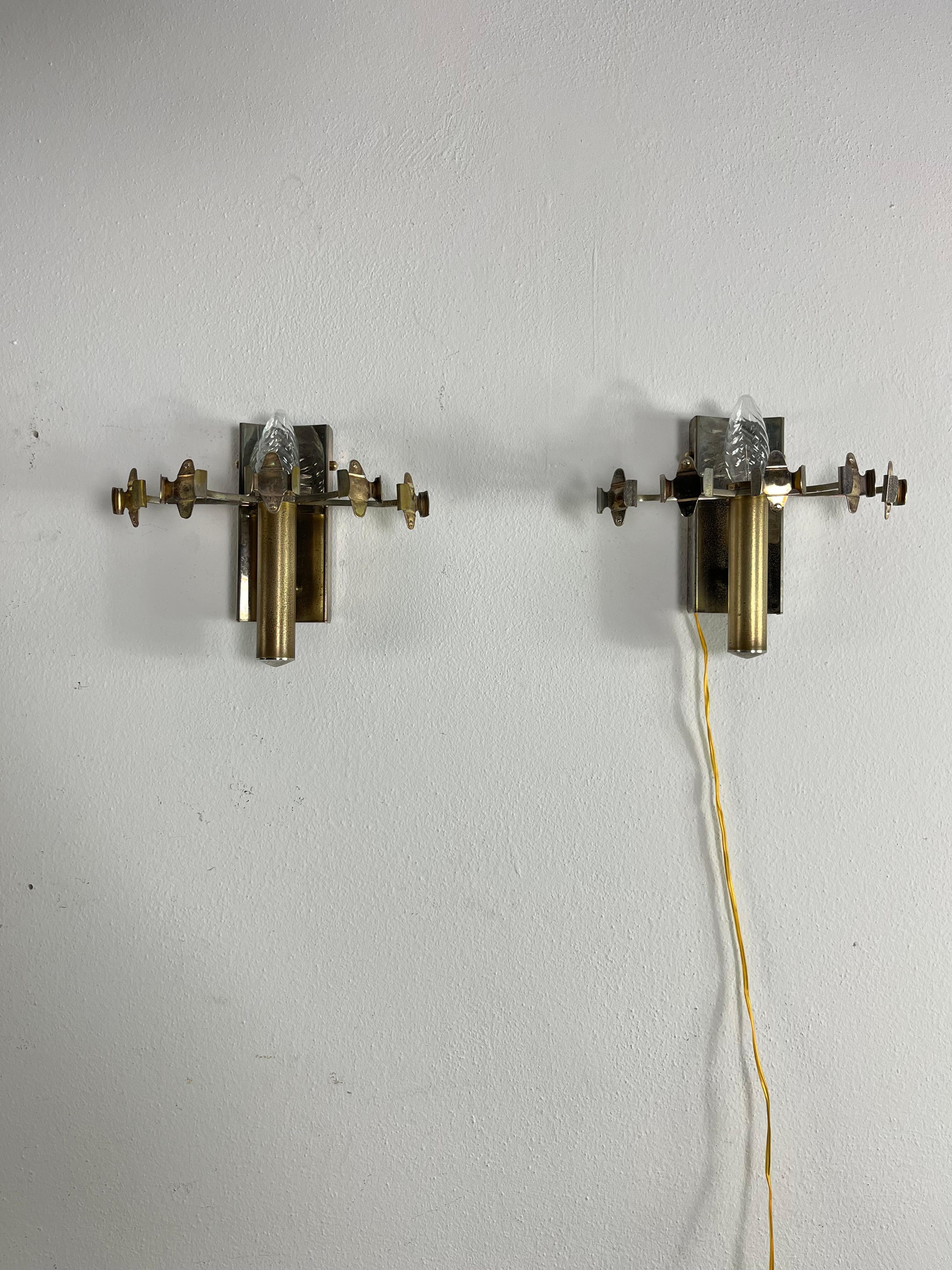 Sciolari, Set di 2 lampade da parete in vetro di Murano e ottone del metà del secolo scorso, anni '60 in vendita 11