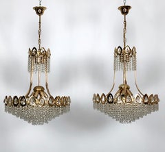 Sciolari, ensemble de deux lustres dorés et en cristal des années 70