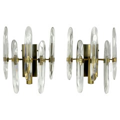Sciolari, set of two large sconces in glass and gilded brass. Italy 1970s