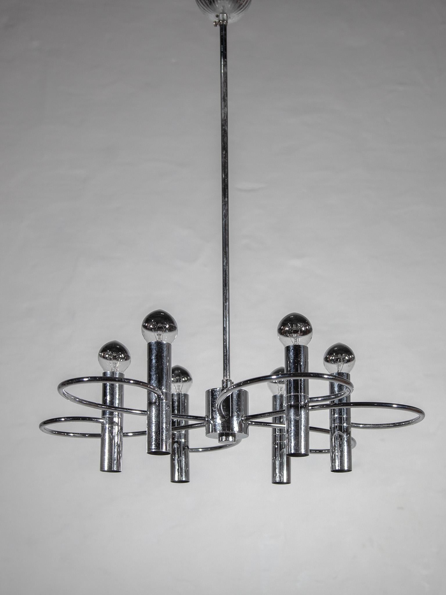 Metà XX secolo Lampadario Sciolari Spider Chrome, anni '60 in vendita