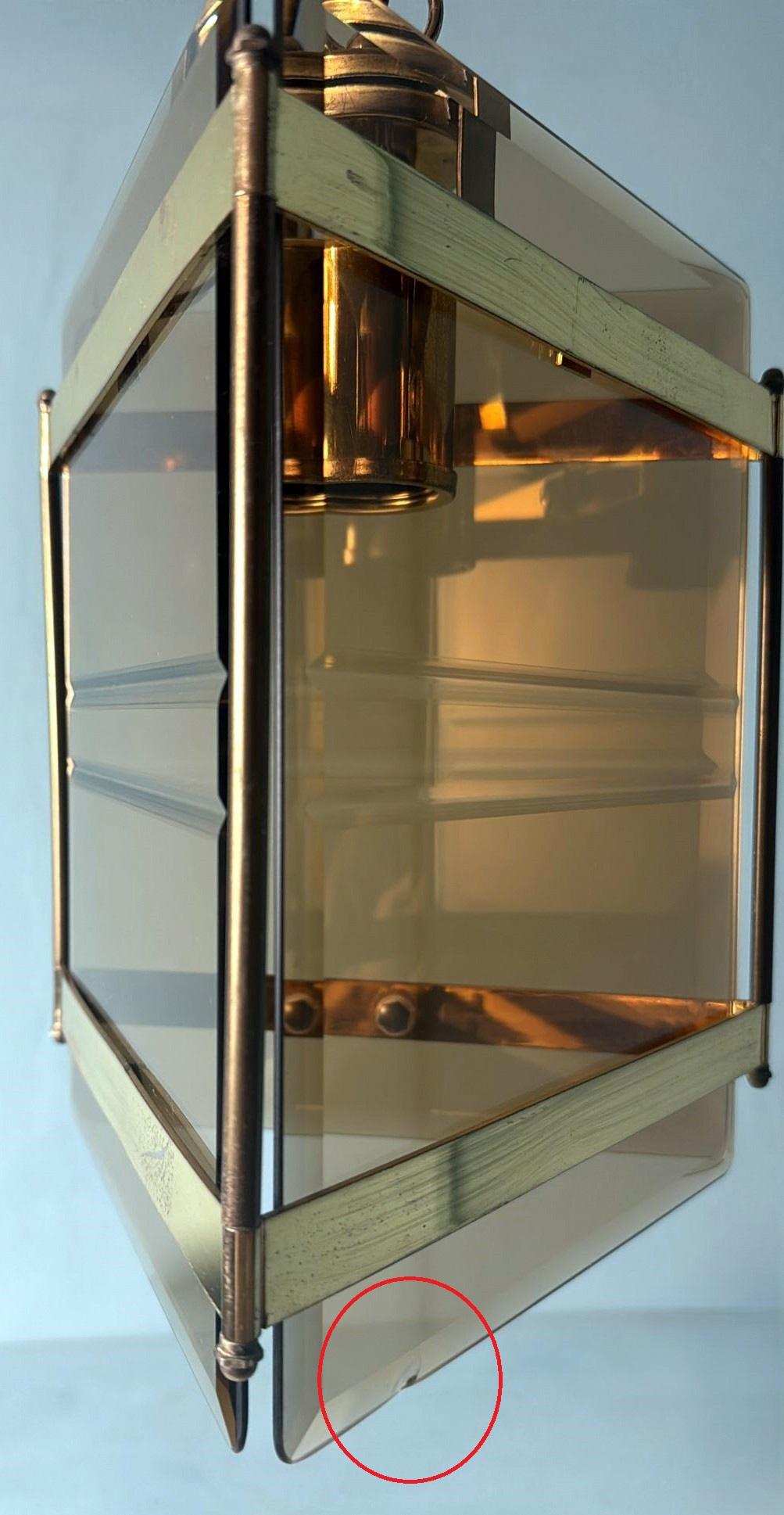 Sciolari Stile Italian modernist brass chandelier with smoked ground glass For Sale 2