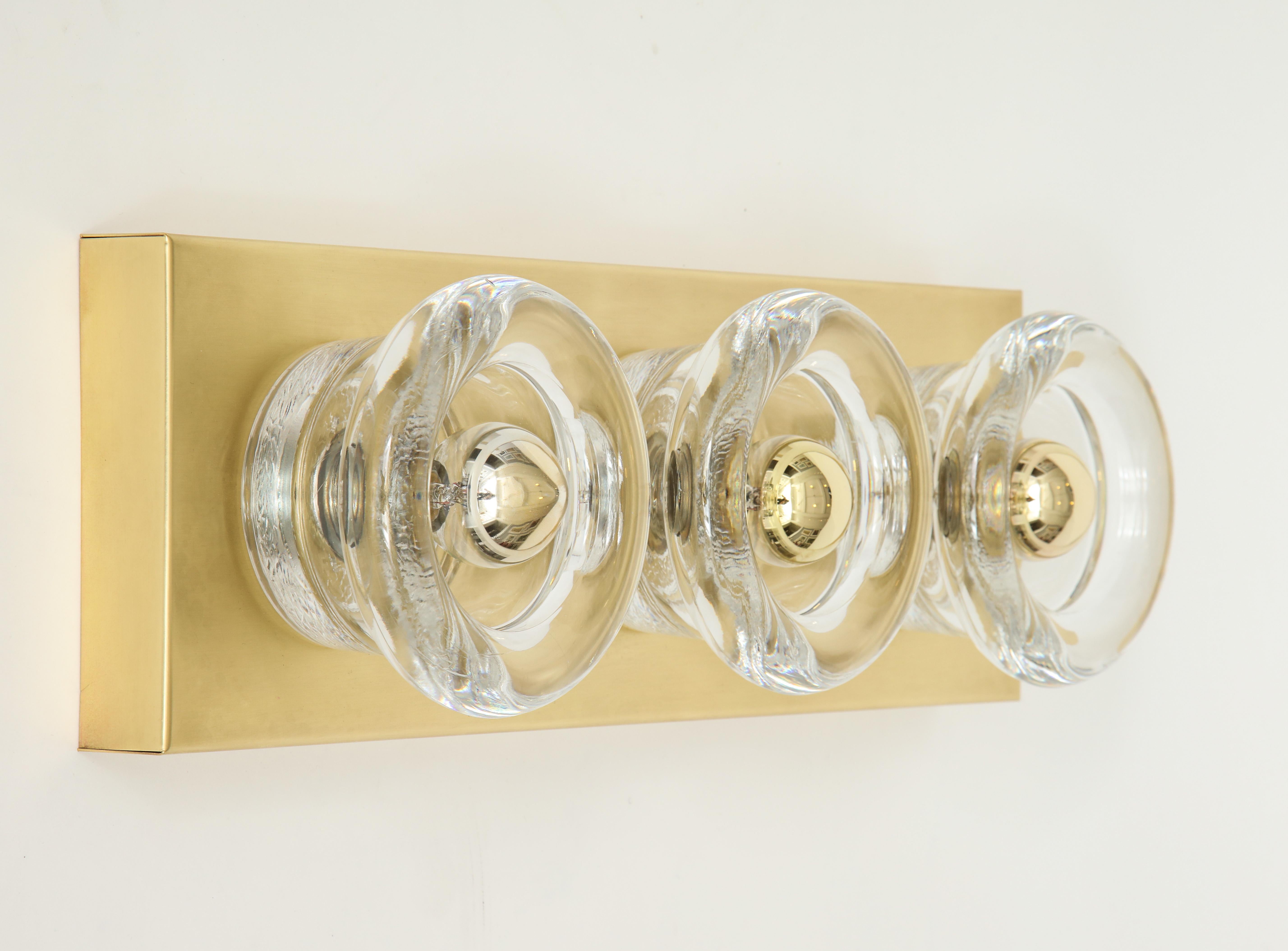 20th Century Sciolari Style 3-Light, Brass Sconces