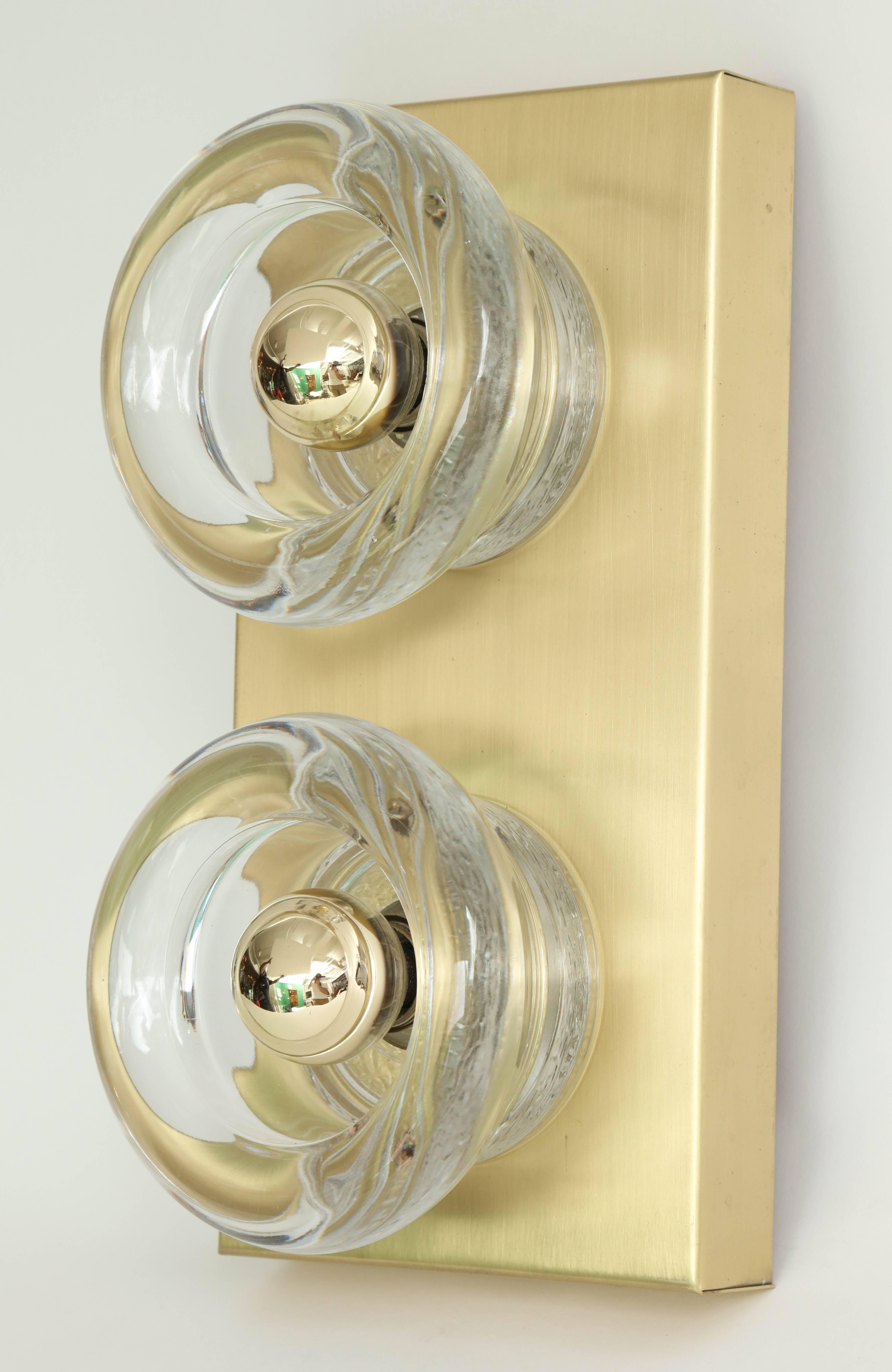 Mid-Century Modern Sciolari Style Brass and Glass Sconces by Cosack