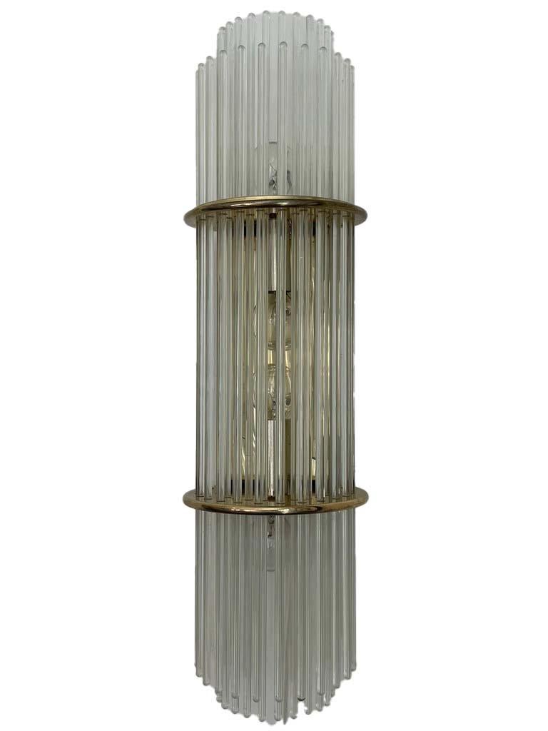 Italian Sciolari Style Glass and Brass Hard Wired Rod Sconce