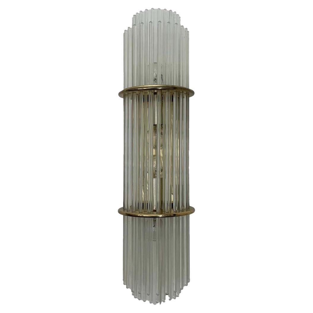 Sciolari Style Glass and Brass Hard Wired Rod Sconce