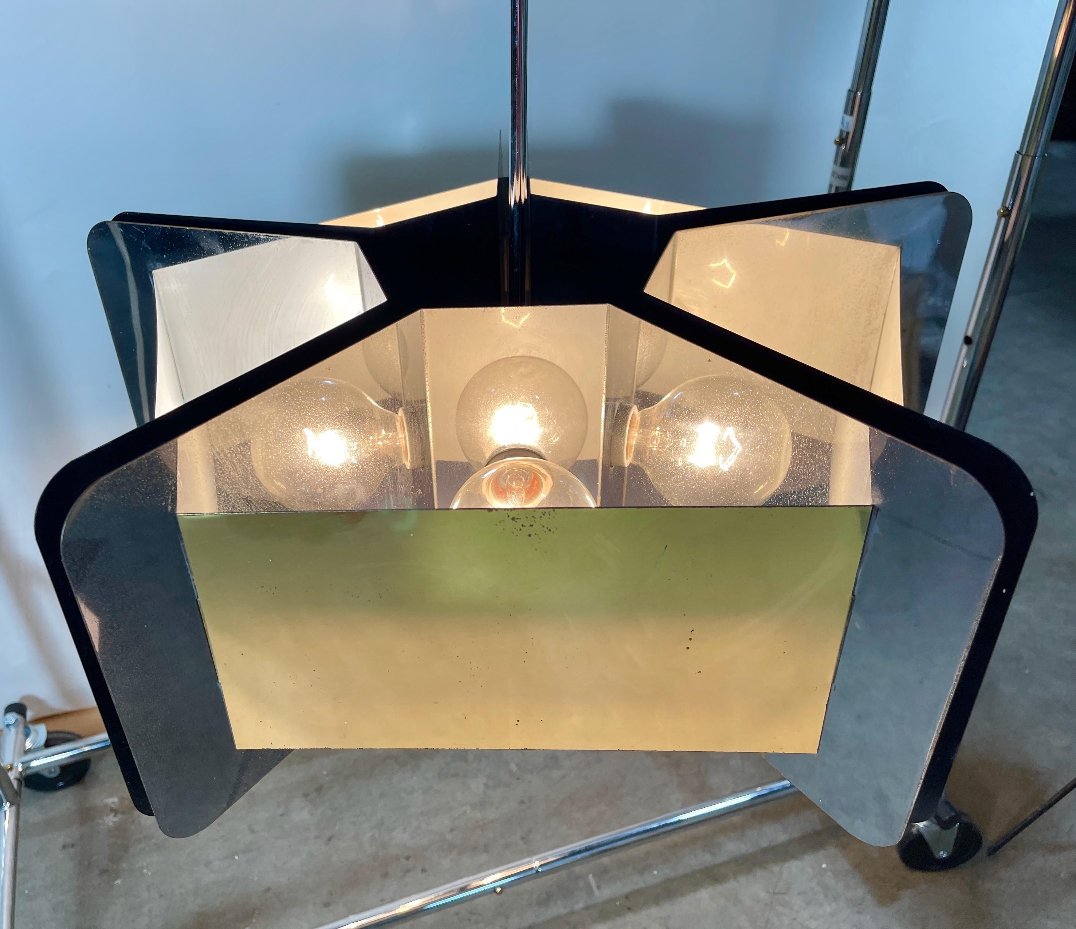 Sciolari Style Pentagonal Brass & Chrome Chandelier For Sale 3