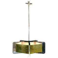 Sciolari Style Pentagonal Brass & Chrome Chandelier