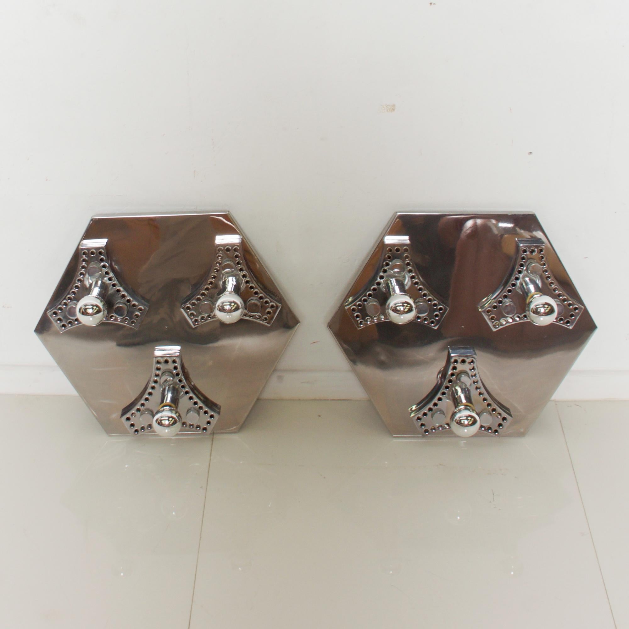  1970s Gaetano Sciolari Modern Architectural Plafonnier Chrome Wall Sconce Italy For Sale 5