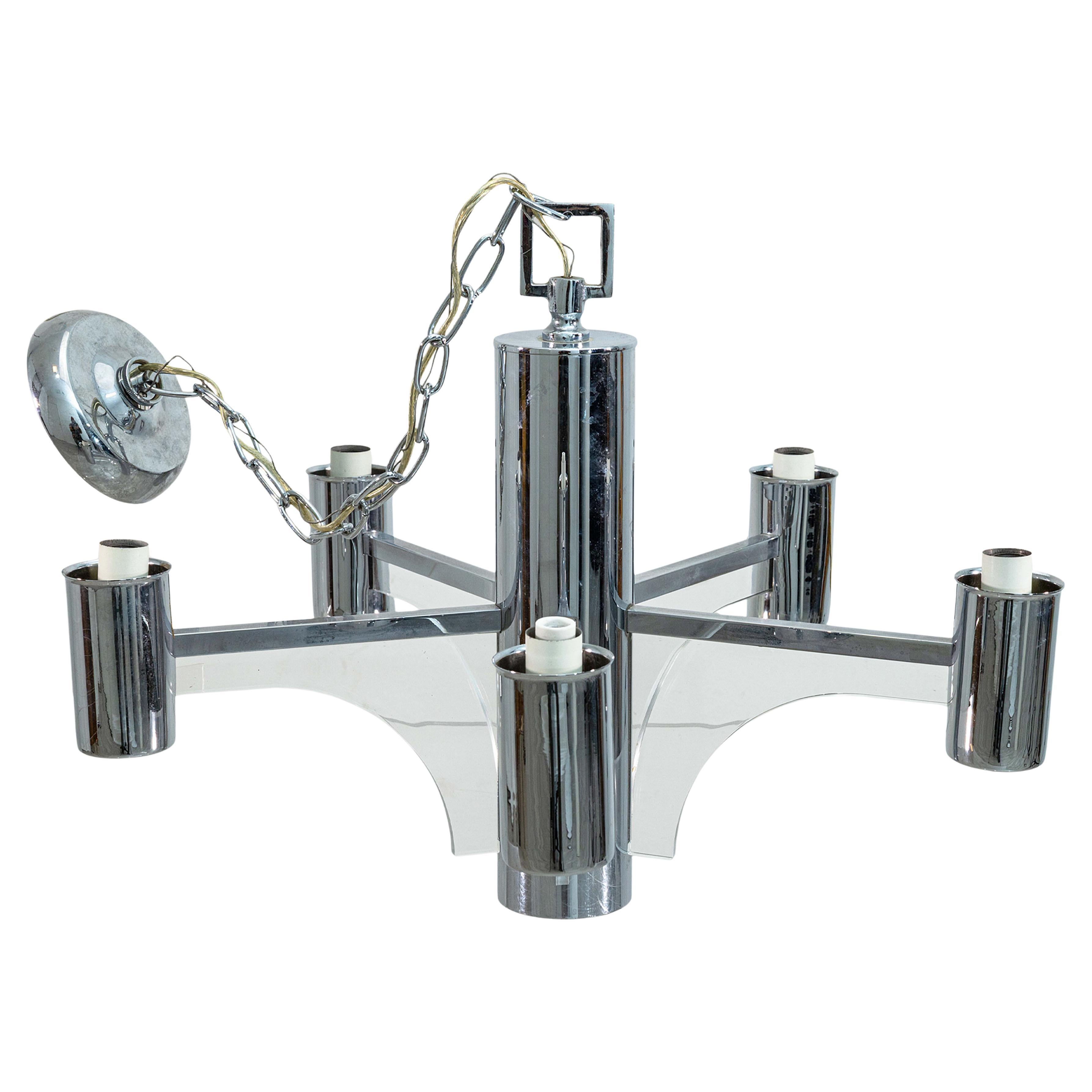 Sciolari Style Vintage Chrome and Lucite Chained Chandelier Light Fixture