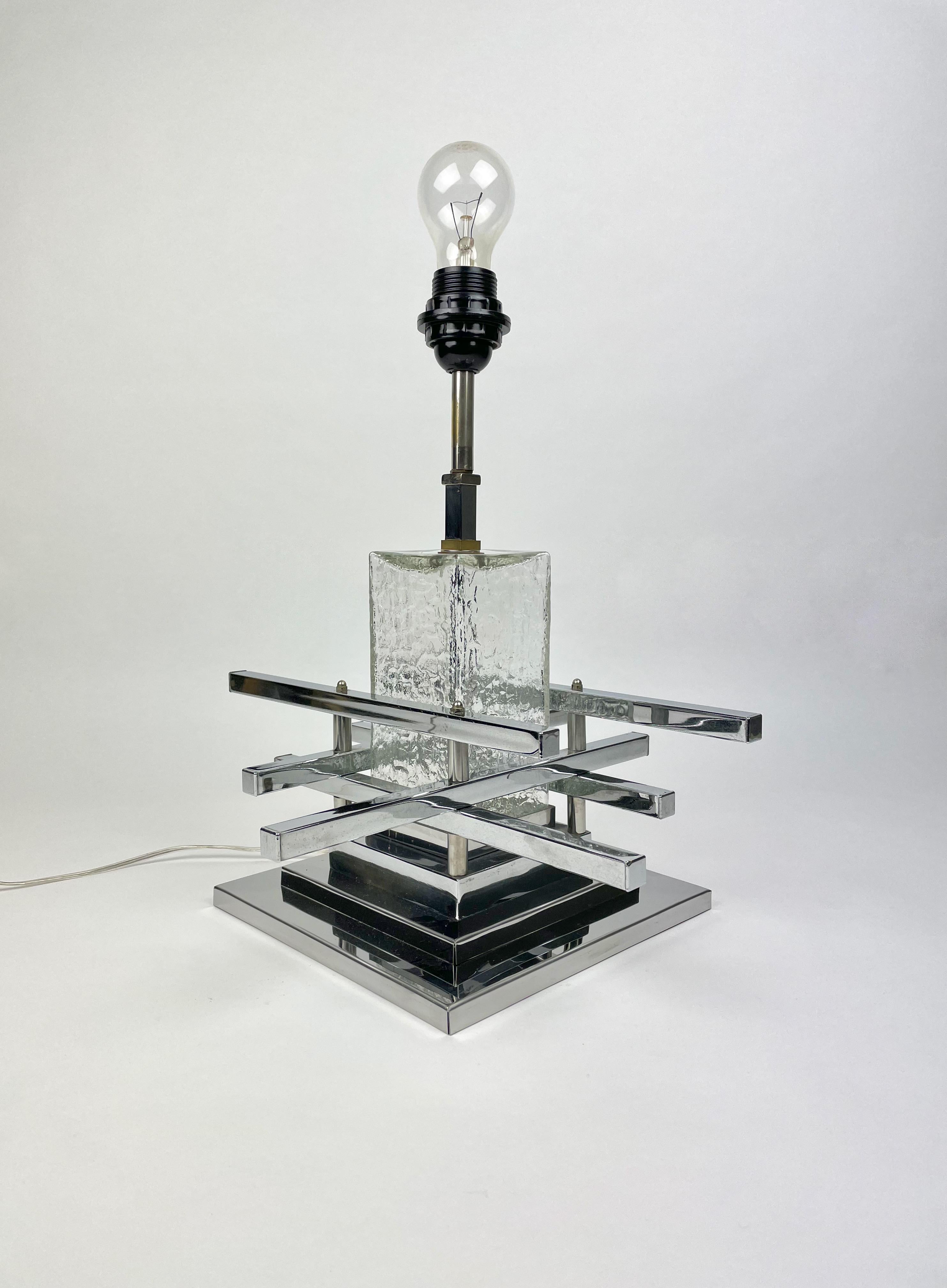 Metal Sciolari Table Lamp Metric Chrome and Glass, Italy, 1970s For Sale
