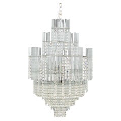 Sciolari Multi-Tiered Crystal and Chrome Chandelier, Italy